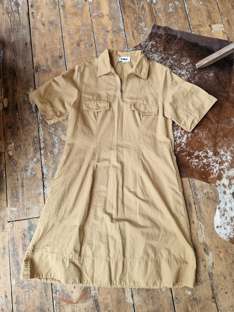2nd Hand YMC womens cotton drill dress in sand