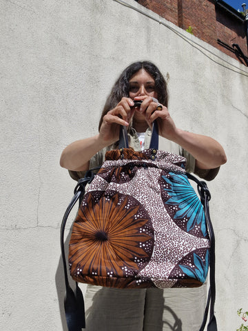 Batik print cotton drawstring bag