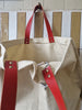 TOTELY BUCKET in BEIGE canvas and scarlet red shoulder straps