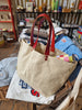 TOTELY BUCKET in BEIGE canvas and scarlet red shoulder straps