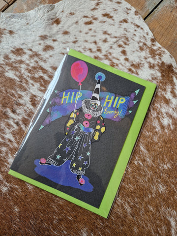 Hip Hip Hooray B day Pierot Clown Greetings Card