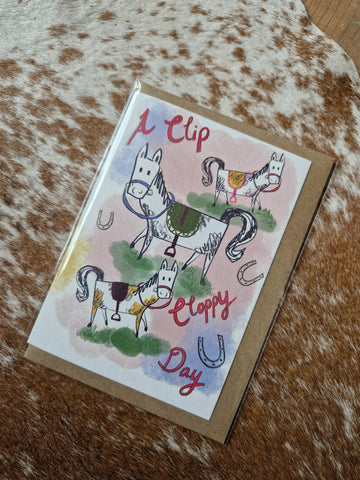 Clip Cloppy Day Horses Greetings Card