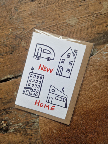 New Home: house, flats and caravan Greetings Card