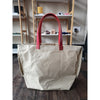 TOTELY BUCKET in BEIGE canvas and scarlet red shoulder straps
